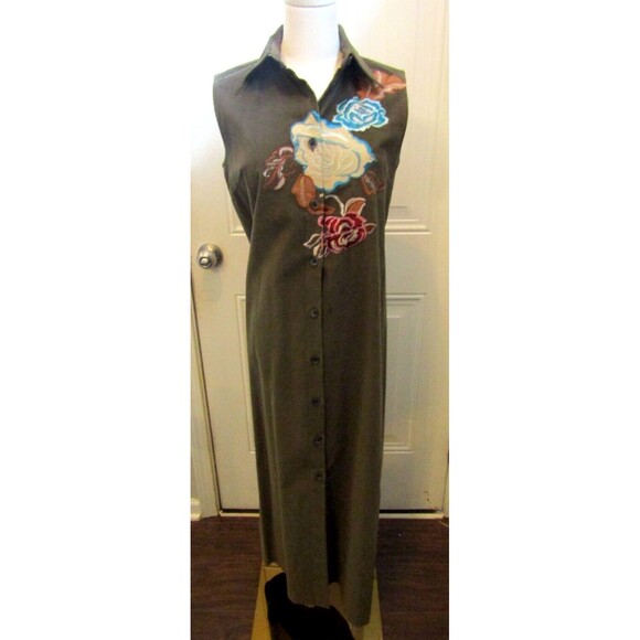 Harve Benard Maxi Shirt Dress Vintage Corduroy Button Front Floral Embroidered 4 - Picture 2 of 8
